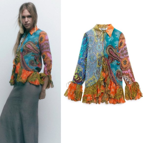 Zara Tops - ZARA Print Long Sleeve Blouse NWT
